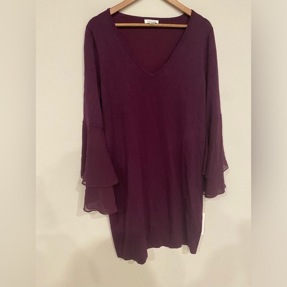 Calvin Klein - Plum Knit Body Con Dress with ruffle bell sleeves - Picture 3 of 12